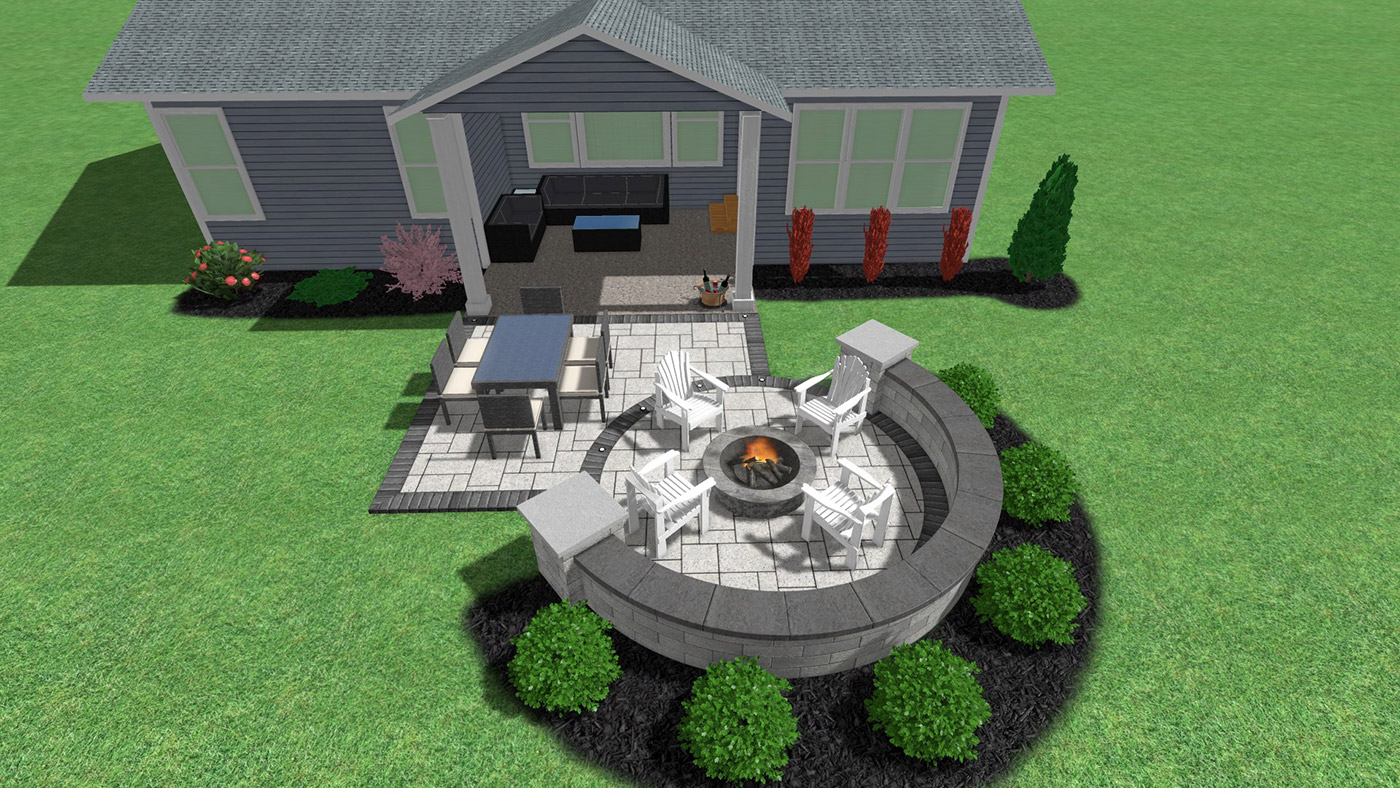 Covered patio with circular fire pit