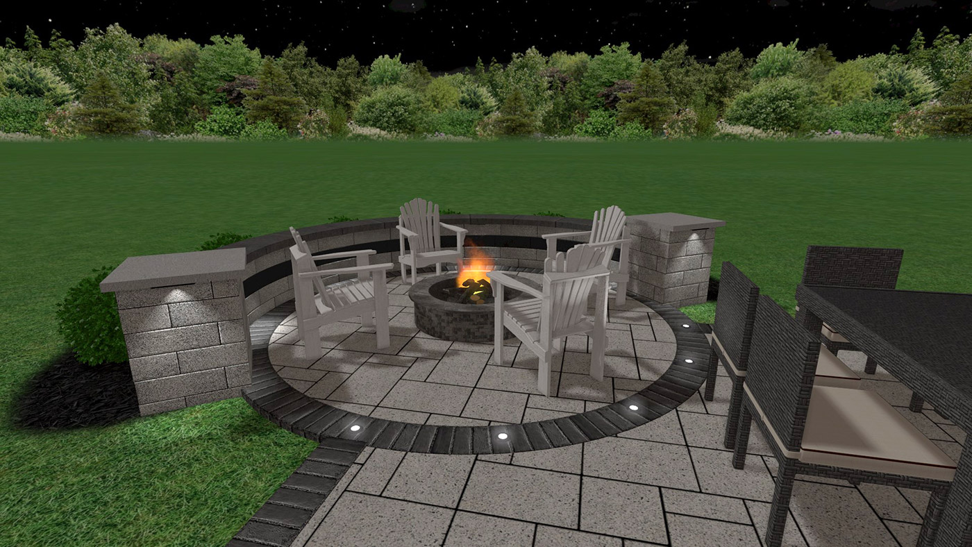 Circular fire pit at night