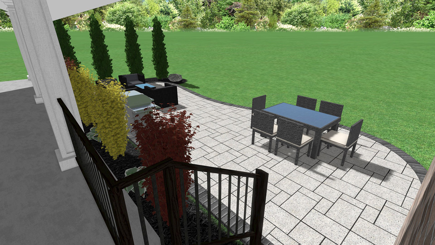 Detail view of patio dining area
