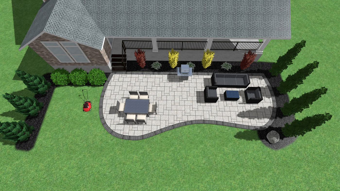 Patio dining and lounge area with grill