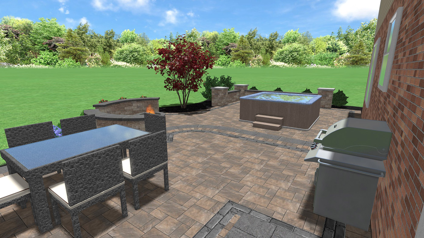 Patio with hot tub and grill