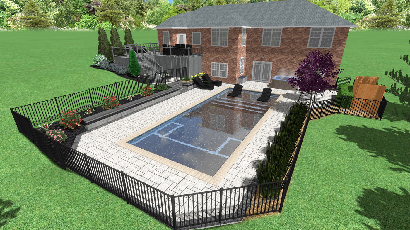 Pool with fenced patio